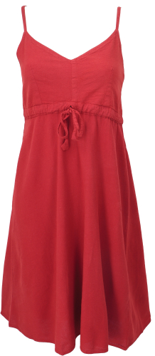 Single-colored casual strap dress, cotton mini dress - red