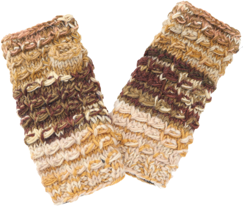 Hand warmers, knitted wool warmers from Nepal - mustard/brown