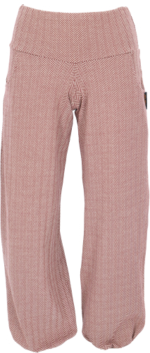 Organic cotton yoga pants, jacquard herringbone harem pants - red-brown