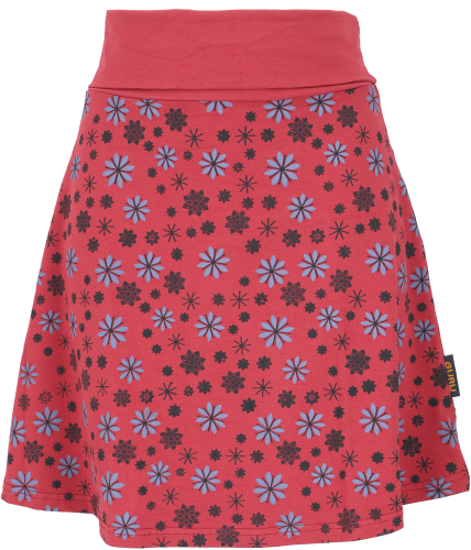 Organic cotton mini skirt, boho circle skirt, printed skirt - red