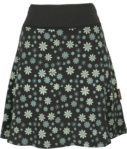 Organic cotton mini skirt, boho circle skirt, printed skirt - black/green