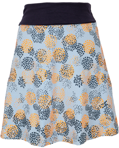Organic cotton mini skirt, boho circle skirt, printed skirt - light blue