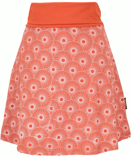 Organic cotton mini skirt, boho circle skirt, printed skirt - rust orange