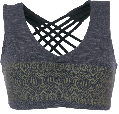 Bikini top, bra top, printed yoga top made from organic cotton - anthracite