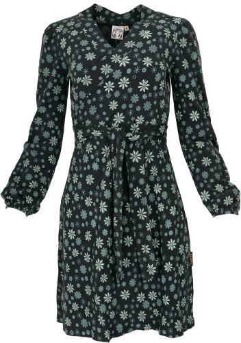 Minikleid in Wickeloptik aus Bio-Baumwolle, bedrucktes Kleid mit langen rmeln - schwarz