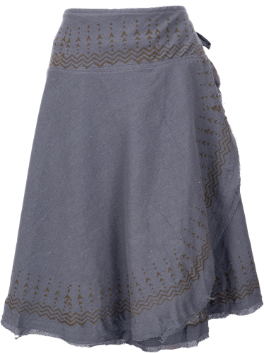 Natural Goa summer skirt, printed ethno wrap skirt - blue-grey