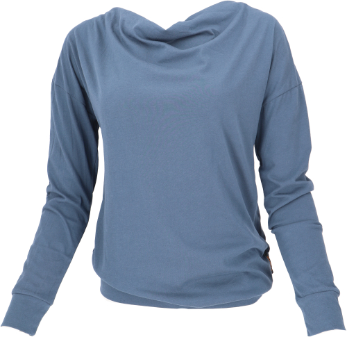 Langarmshirt mit Wasserfallkragen, Yogashirt aus Bio-Baumwolle - taubenblau