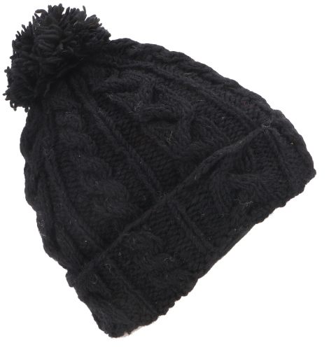 Beanie hat, bobble hat from Nepal, wool hat, virgin wool - black
