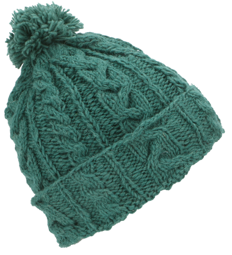 Beanie hat, bobble hat from Nepal, wool hat, virgin wool - emerald green