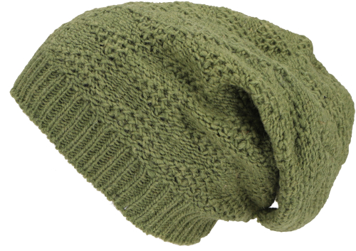 Hand-knitted wool hat, knitted hat made of virgin wool, winter hat - light olive green