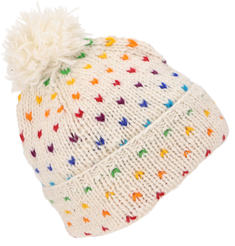 Beanie hat, bobble hat from Nepal, colorful wool hat, virgin wool - white/rainbow