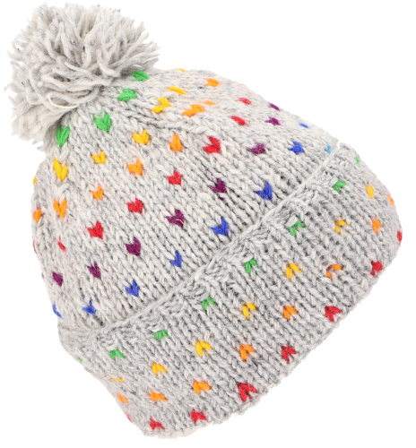Beanie hat, bobble hat from Nepal, colorful wool hat, virgin wool - grey/rainbow