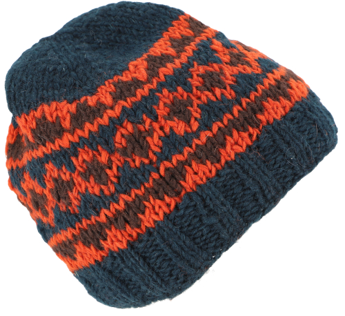 Wool hat with soft lining, new wool winter hat - petrol/orange