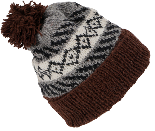 Pompom hat from Nepal, new wool hat, winter hat - gray/brown