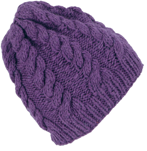 Hand-knitted wool hat with cable pattern, knitted hat made of virgin wool, winter hat - purple - 22 cm