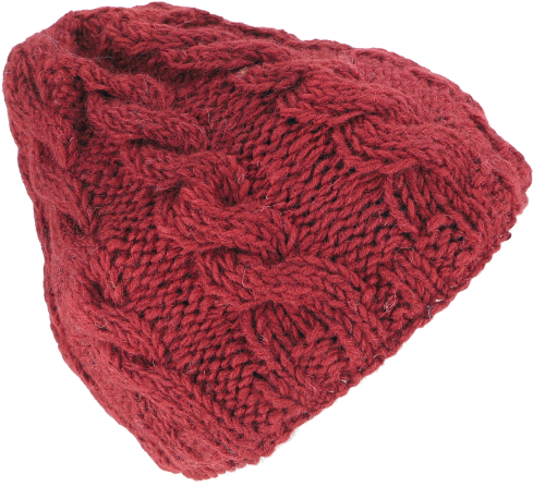 Hand-knitted wool hat with cable pattern, knitted hat made of virgin wool, winter hat - wine red - 22 cm