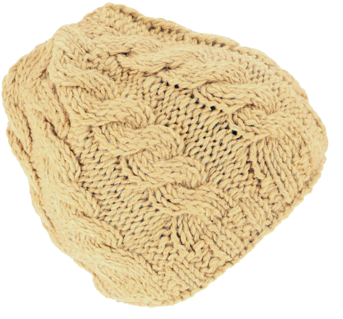 Handgestrickte Wollmtze mit Zopfmuster, Strickmtze aus Schurwollle, Wintermtze - sandgelb - 22 cm