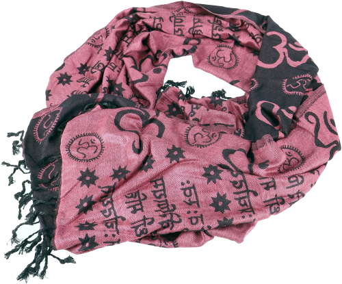 Pashmina Viskose Schal / Stola mit OM Musterr - schwarz/rosa - 180x70 cm