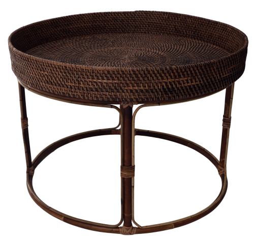 Woven round coffee table, side table, coffee table made of Ratan in 3 sizes - brown
