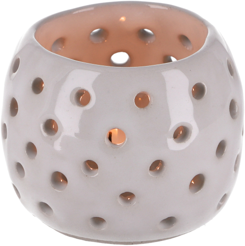 Kleines Keramik Windlicht - wei - 6x7x7 cm 