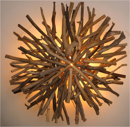 Wall lamp/wall light/wall light, handmade in Bali from natural material, driftwood, cotton - model Marina - 60x60x20 cm  60 cm