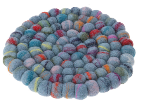 Felt coasters, coasters made of felt balls, felt decoration round  20 cm - blue/colorful