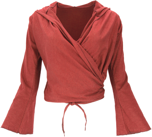 Wrap shirt, yoga shirt, long-sleeved shirt with trumpet sleeves - rust red