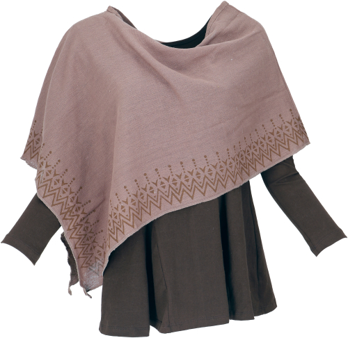 Layered look poncho, printed lightweight poncho, unique pixi poncho - taupe