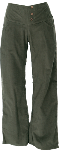 Corduroy trousers with slightly flared leg - olive green