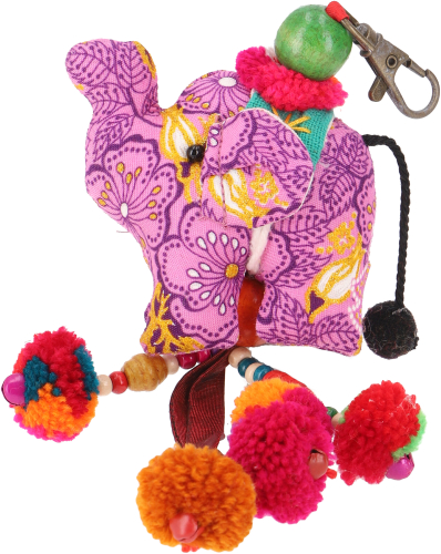 Colorful elephant key ring, boho bag charm - purple - 18x7 cm