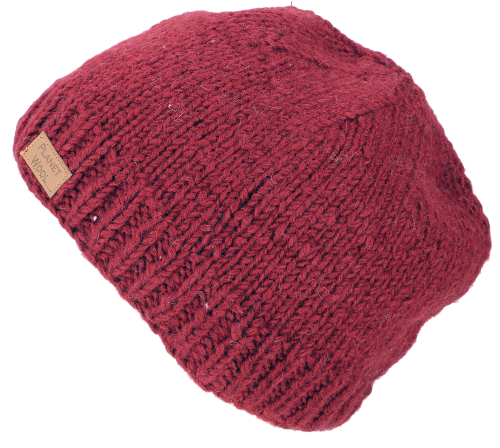 Single-colored hand-knitted wool hat from Nepal - wine red