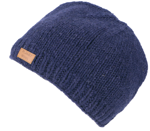 Single-colored hand-knitted wool hat from Nepal - blue