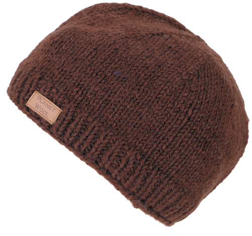 Single-colored hand-knitted wool hat from Nepal - brown