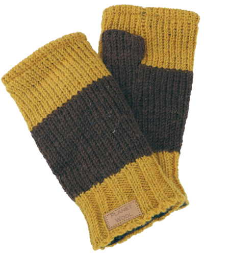 Hand-knitted wrist warmers, hand warmers, wrist warmers from Nepal, arm warmers - mustard/brown - 20 cm