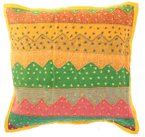 Indian cushion cover, embroidered patchwork cushion cover, ethnostyle cushion - yellow - 40x40x0,5 cm 