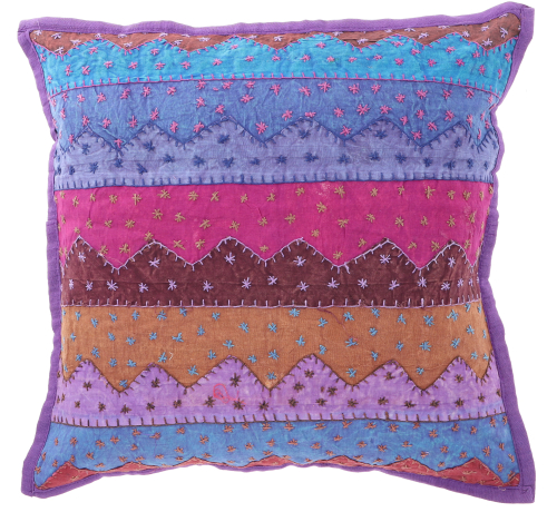 Indian cushion cover, embroidered patchwork cushion cover, ethnostyle cushion - purple - 40x40x0,5 cm 
