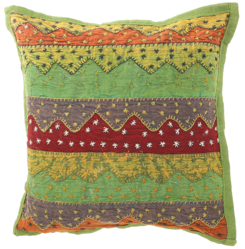 Indian cushion cover, embroidered patchwork cushion cover, ethnostyle cushion - green - 40x40x0,5 cm 