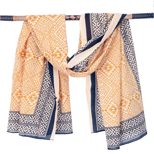 Lightweight pareo, sarong, hand-printed cotton scarf - color combination 110 - 190x120 cm