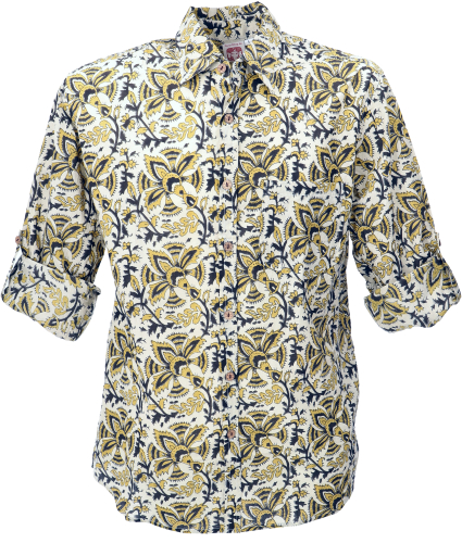Printed shirt, casual shirt, cotton shirt - mustard/beige