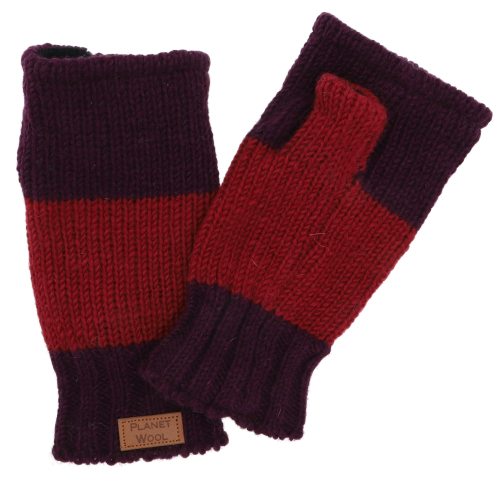 Hand-knitted wrist warmers, hand warmers, wrist warmers from Nepal, arm warmers - wine red/purple - 20 cm