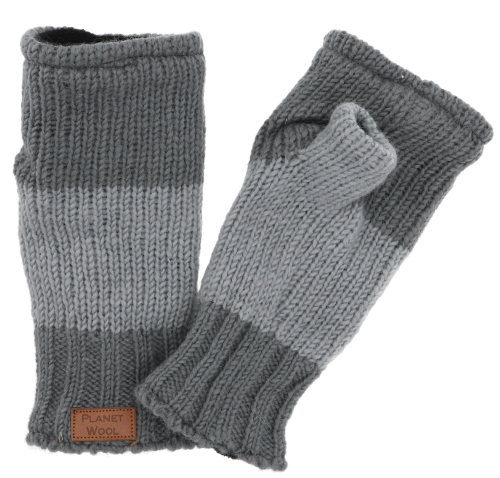 Hand-knitted wrist warmers, hand warmers, wrist warmers from Nepal, arm warmers - gray/light gray - 20 cm