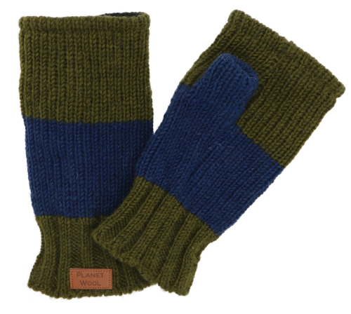 Hand-knitted wrist warmers, hand warmers, wrist warmers from Nepal, arm warmers - green/blue - 20 cm