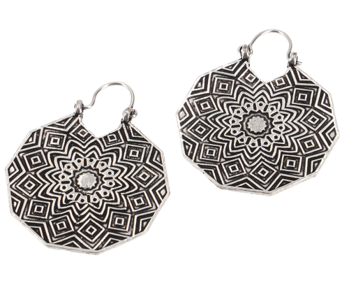 Tribal earrings made of brass, boho ethnic earrings, goa jewelry - Model 7/silver - 4,5 cm 3,5 cm