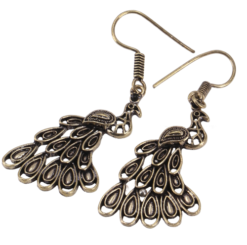 Tribal earrings made of brass, ethnic earrings, goa jewelry with peacocks - gold antique - 5x2x0,1 cm 