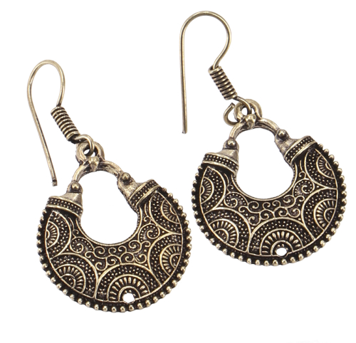 Tribal earrings made of brass, ethnic earrings, goa jewelry, brass hoop earrings - gold/antique - 4x0,1 cm 2,5 cm