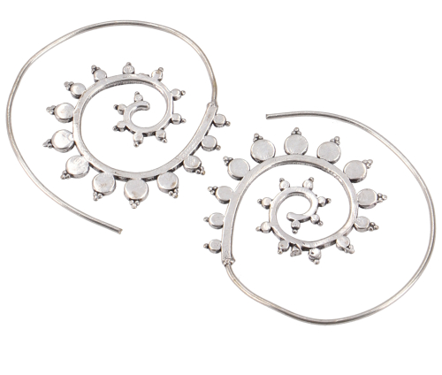 Tribal earrings made of brass, ethnic earrings, spiral earrings - silver 4 cm