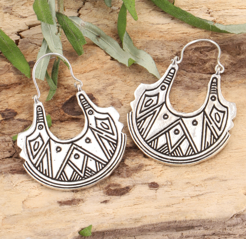 Tribal earrings made of brass, ethnic earrings, tribal earrings - silver - 4,5 cm 3,5 cm