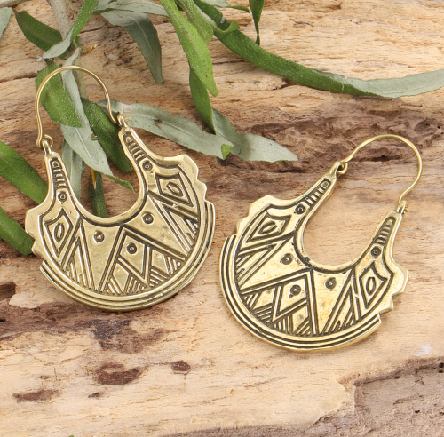 Tribal earrings made of brass, ethnic earrings, tribal earrings - gold - 4,5 cm 3,5 cm