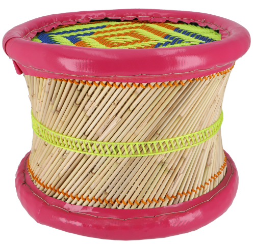 Indian wicker stool, bamboo stool, pouf, basket storage - pink - 26x38x38 cm  38 cm