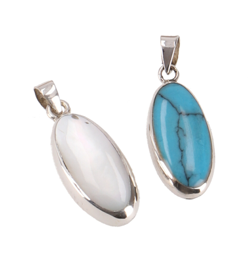 Silver pendant, double-sided boho silver pendant - mother-of-pearl/turquoise - 2,5x0,3 cm 2 cm